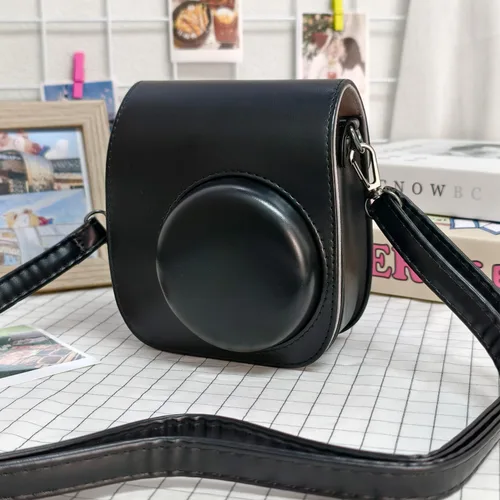 Vista 7 de Funda de piel sintética compatible con cámara instantánea Fujifilm Instax Mini 11 12 con correa ajustable y bolsillo (negro)