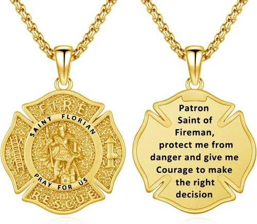 Vista 104 de 925 Sterling Silver Patron Saint Amulet Necklace for Men Women plateado