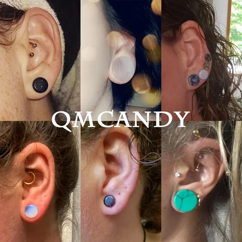 Vista 17 de Qmcandy - Juego de 6 pares / 16 pares de dilatadores para las orejas, de piedra mixta, expansores, conjunto de perforación corporal calibre 8G a 3/4