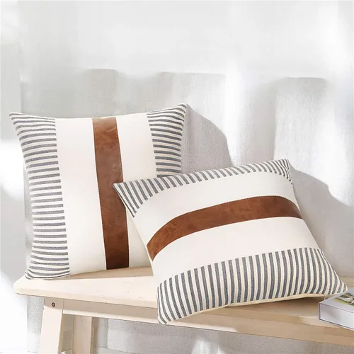 Vista 10 de Fundas de almohada de estilo granja JASEN de 20x20 pulgadas, juego de 2 fundas de almohada de piel sintética modernas decorativas para sofá