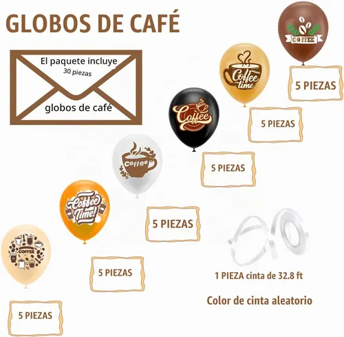 Vista 2 de 30 globos de café, 6 estilos para suministros de fiesta de café y decoraciones de cumpleaños