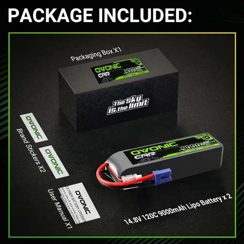 Vista 4 de OVONIC 4S LiPo Batería 14.8V 9000mAh 120C con enchufe EC5 para RC Car RC Truck Avión Helicóptero Barco Carreras RC Hobby (2 paquetes)