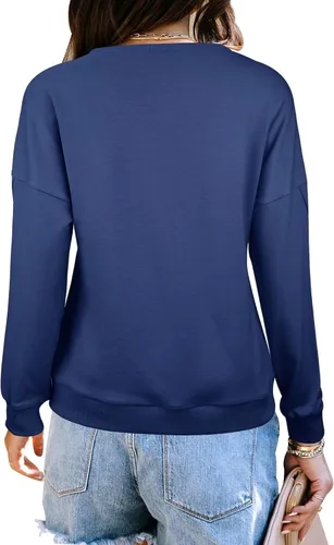 Vista 2 de Minclouse Sudaderas casuales de manga larga con cuello redondo para mujer, ajuste holgado, básica, ligera, sin botones