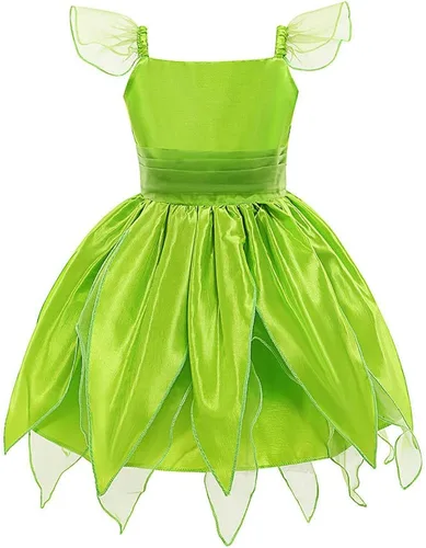 Vista 2 de Szytypyl Disfraz de Tinkerbell para niñas, Halloween, fiesta de cumpleaños, vestido de hadas con orejas y alas de Pixie