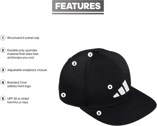 Vista 2 de adidas Mens Three Bar Structured Snapback Adjustable Fit Cap