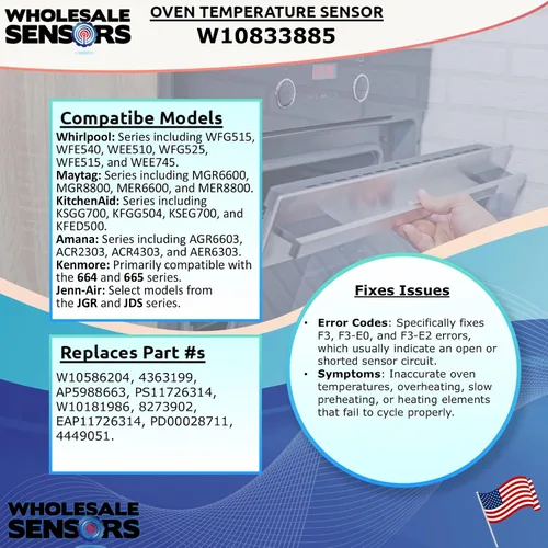 Vista 4 de Sensor de temperatura del horno Whirlpool W10833885 o W10586204 de repuesto
