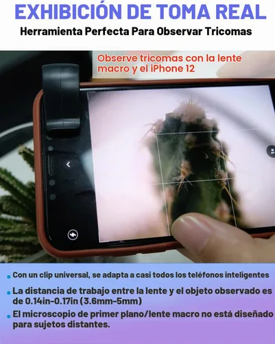 Vista 4 de APEXEL Microscopio de teléfono, microscopio de bolsillo, lente de cámara para iPhone, microscopio 100X con clip universal para todos los teléfonos