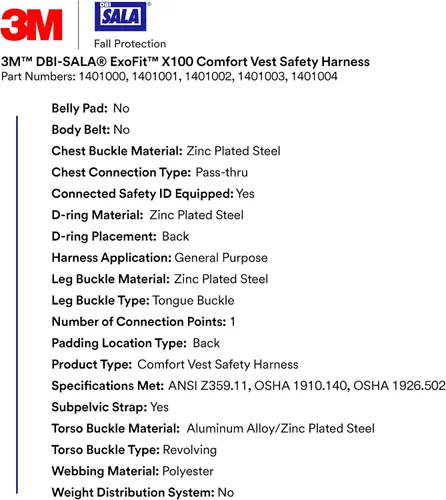 Vista 3 de 3M DBI-SALA ExoFit X100 - Arnés de seguridad para chaleco cómodo, protección contra caídas, OSHA, ANSI, uso general, 1 anillo en D, hebilla