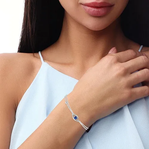 Vista 5 de Pulseras de plata de ley 925 con infinito de mal de ojo, ajustable, para mujer, madre, esposa, novia, regalo de joyería