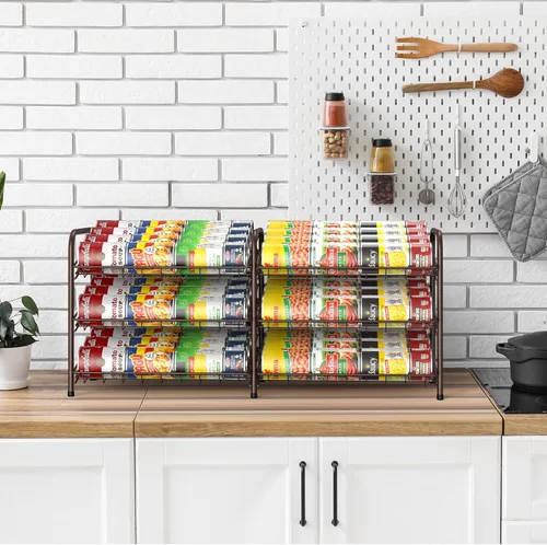 Vista 3 de MOOACE Organizador de latas, dispensador de almacenamiento de latas 2 en 1 con capacidad para hasta 72 latas, organizador de latas para armario