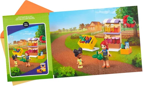 Vista 3 de Hallmark Tarjeta de cumpleaños para niños con Legos (kit de construcción Friends Market, a partir de 5 años)