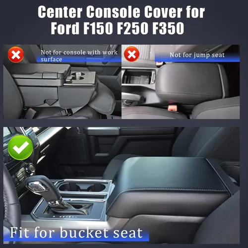 Vista 4 de Pincuttee Funda de consola central para Ford F150 F250 F350 F450 15-21, funda de cuero de fibra de carbono, cubierta protectora de caja de consola