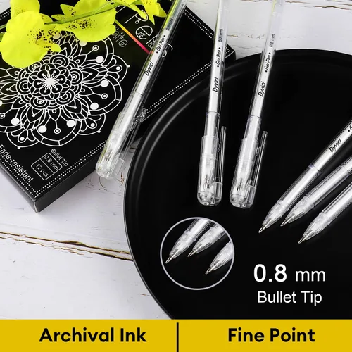 Vista 3 de Dyvicl Bolígrafos de gel blanco, punta fina de 0.031 in, bolígrafos de tinta de gel para dibujo de papel negro, bocetos, ilustración, colorear