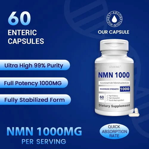 Vista 3 de NMN 1000 mg por porción de máxima fuerza, 99% NMN puro (mononucleótido de nicotinamida) para NAD, células, inmune, energía, antienvejecimiento