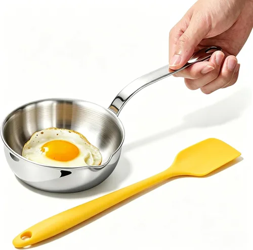 Vista 8 de Mini sartén para huevos, sartén para tortilla de acero inoxidable 304, sartén para salsa de 5.1 pulgadas, mini sartén para calentar mantequilla