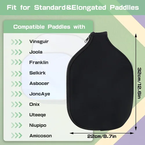 Vista 2 de 2 fundas de paleta de pickleball, neopreno duradero universal de 8.26 x 11.8 pulgadas con cremallera, bolsa de almacenamiento, se adapta a raquetas