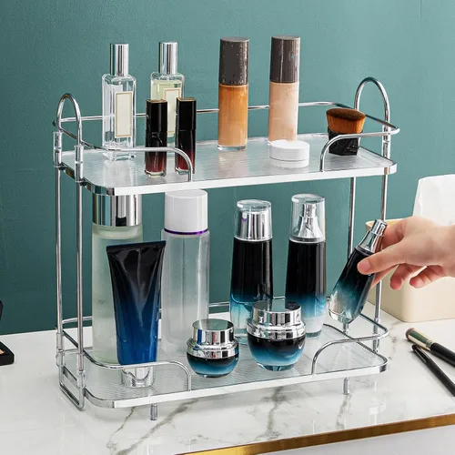 Vista 3 de Organizador de baño, organizador de perfume cosmético para el cuidado de la piel de 2 niveles, encimera de baño, perfume de maquillaje para bandeja