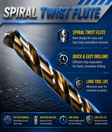 Vista 3 de Broca de cobalto 1/2 pulgadas HSS Co M35 Jobber Longitud Twist Drill Acero Metal-5pcs