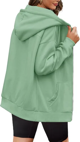Vista 2 de AGSEEM Sudaderas con capucha para mujer, con cremallera, de gran tamaño, chaquetas de otoño con bolsillos