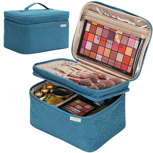 Vista 12 de NISHEL Bolsa de Maquillaje de Viaje Grande de Doble Capa para Mujeres, Estuche Cosmético, Organizador para Accesorios de Tamaño de Viaje, Botellas