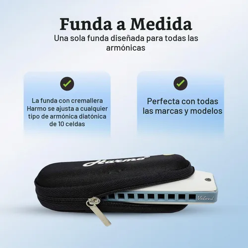 Vista 4 de Harmo nica Case Chromatic Harmonica - Funda negra con cremallera (10 agujeros diatónicos)