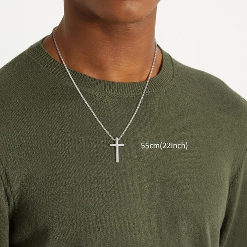 Vista 2 de GAVU Collar de cruz cristiana para hombre, collar con colgante de cruz de acero inoxidable plateado y negro dorado para hombres y mujeres