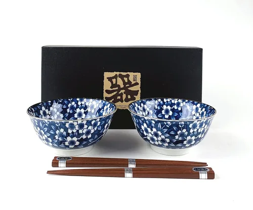 Vista 12 de JapanBargain 4689 - Juego de 2 cuencos y palillos de porcelana japonesa, cuencos de arroz y tazones de sopa, caja de regalo, fabricado en Japón