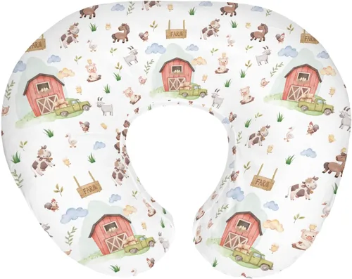 Vista 13 de Lindas fundas de almohada de lactancia de animales de granja para niños y niñas, vaca, gallo, cabra, pato, cerdo, funda de almohada de lactancia