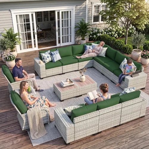 Vista 73 de Muebles de patio al aire libre conjunto PE mimbre ratán al aire libre sofá seccional Gris