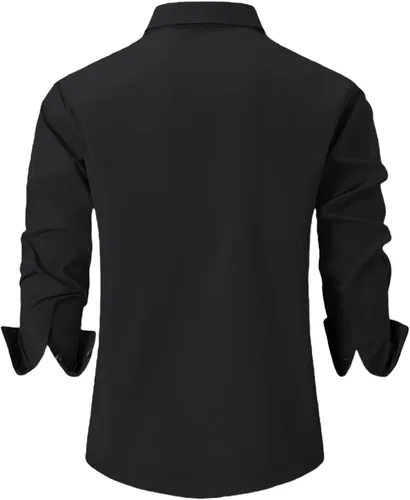 Vista 4 de Camisas de manga larga de algodón vintage para hombre, estilo casual, con botones, cuello en contraste