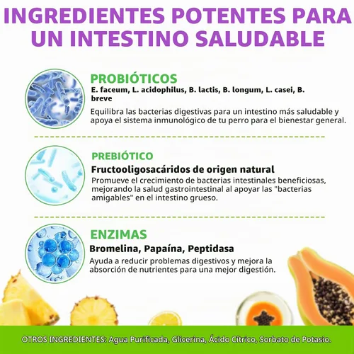 Vista 2 de Probióticos para perros, probióticos líquidos para perros, enzimas prebióticas y digestivas, suplemento de probióticos para perros que ayudan a