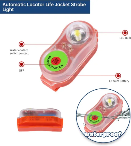 Vista 2 de Luz de chaleco salvavidas, luz estroboscópica con localizador automático, luces estroboscópicas de barco marino, equipo de supervivencia LED