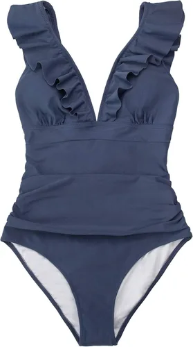 Vista 2 de CUPSHE Traje de baño de una pieza con volantes para mujer con cuello en V y cordones