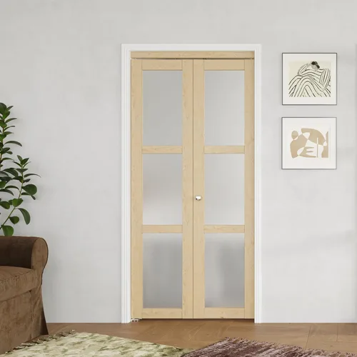 Vista 18 de BARNER HOME Puerta plegable, puerta de armario de cristal transparente de 3 lites, para apertura de 48 x 80 pulgadas, puertas plegables con kits