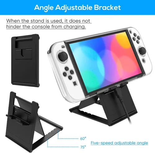 Vista 4 de Paquete de accesorios compatible con el modelo OLED Nintendo Switch, kit de interruptor con funda de transporte, funda protectora 3 en 1, protector