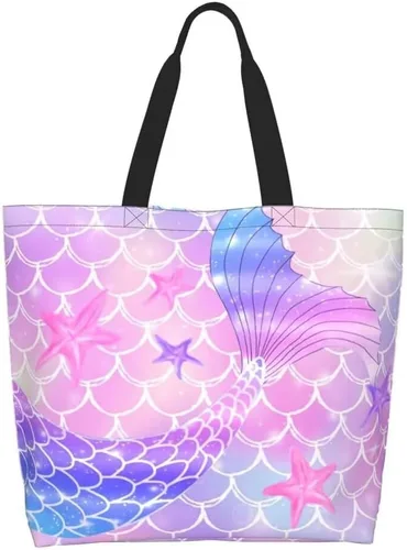 Vista 8 de Bolsa de compras reutilizable para mujer, bolsa de lona para compras casual, bolsa de hombro para viajes, playa y compras, regalos de Navidad