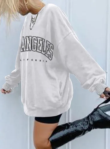 Vista 3 de Dokotoo Sudaderas largas con cuello redondo para mujer, estilo vintage, básicas, de gran