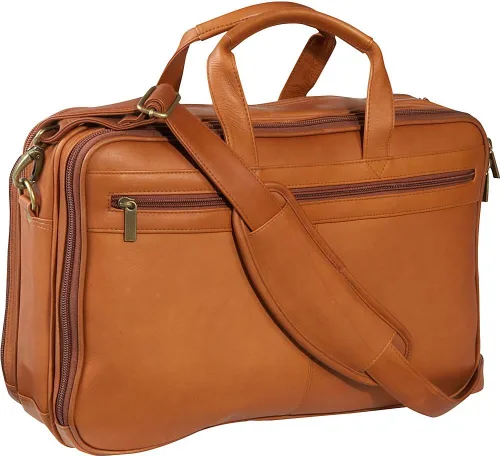 Vista 4 de Maletín de cuero con doble compartimento para portátil, cuero Vaquetta colombiano, Beige Bronceado, Antiguo