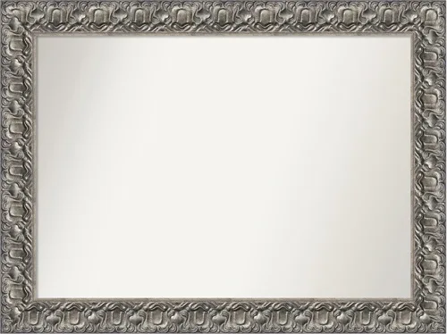 Vista 157 de Amanti Art Espejo de baño plateado para sobre fregadero, 26 x 26 pulgadas, espejo cuadrado de níquel pulido, marco de madera tradicional mediano, se