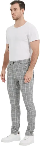 Vista 5 de Plaid&Plain Pantalones a cuadros para hombre, pantalones de vestir ajustados para hombre, pantalones chinos ajustados para hombre