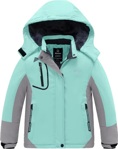 Vista 13 de Wantdo - Chaqueta impermeable para niñas, con capucha, de invierno con forro polar, para la nieve, resistente al agua, ropa exterior Rojo rosa