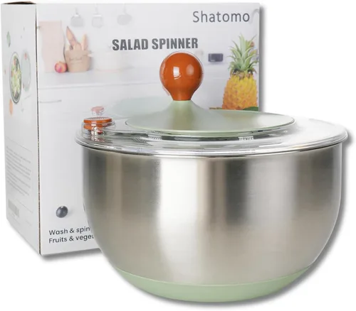 Vista 9 de Molinillo de ensalada de acero inoxidable, 5.3 cuartos de galón con base antideslizante, botón de drenaje y parada, lavadora y secadora de frutas