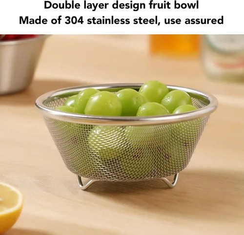 Vista 2 de Stainless Steel Colander, 16cm Portable Rice Washer Strainer Fruit Washing Bowl with Mixing Bowl for for Rice Pasta Spaghetti