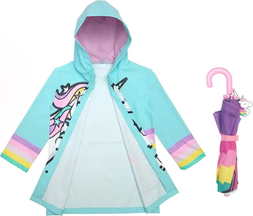 Vista 7 de Conjunto de paraguas para niñas y niños y abrigos de lluvia, paraguas para niños pequeños, chaqueta para niños y niñas (3-9 años)