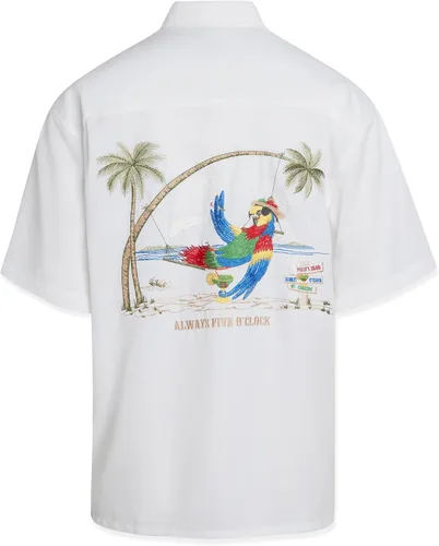 Vista 6 de Bamboo Cay Camisa de manga corta para hombre Always 5 Oclock casual bordada con botones Negro