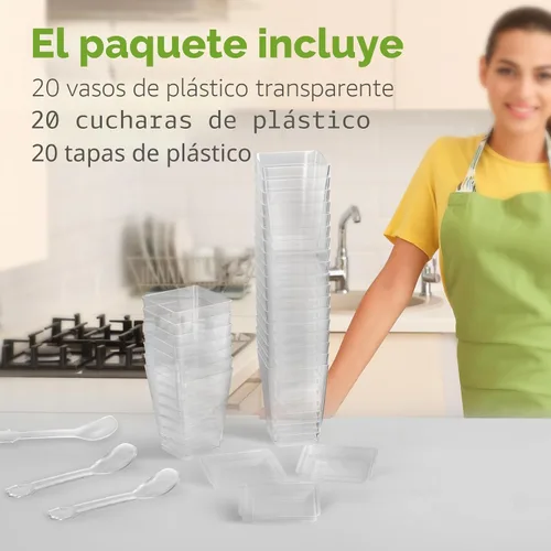 Vista 3 de EASERCY 60 tazas de postre de plástico de 5 onzas con tapas y cucharas