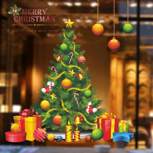 Vista 3 de Pegatinas grandes de árbol de Navidad de 51.2 x 47.2 pulgadas, calcomanías de decoración de Navidad, decoración de sala de estar, calcomanías