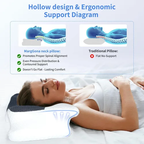 Vista 11 de Almohada cervical para el cuello para aliviar el dolor, almohada de cama de espuma viscoelástica de diseño hueco para dormir de lado y de espalda