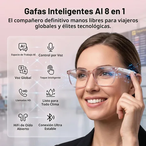 Vista 5 de Gafas de traducción inteligente AI, lentes fotocrómicas Pink-GS03
