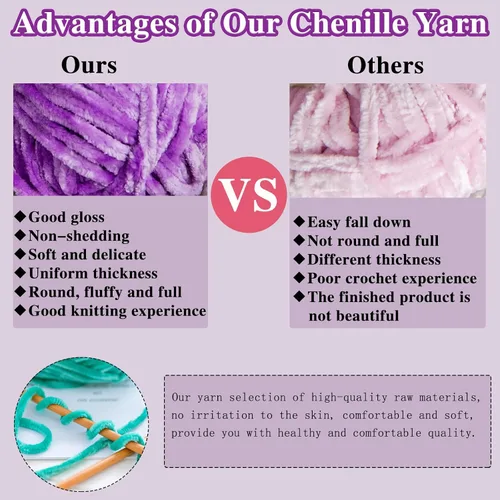 Vista 4 de 4 piezas de 400g de hilo de terciopelo chenilla suave para tejer a ganchillo, hilo esponjoso y cálido para tejer y ganchillo, manualidades DIY Rosa